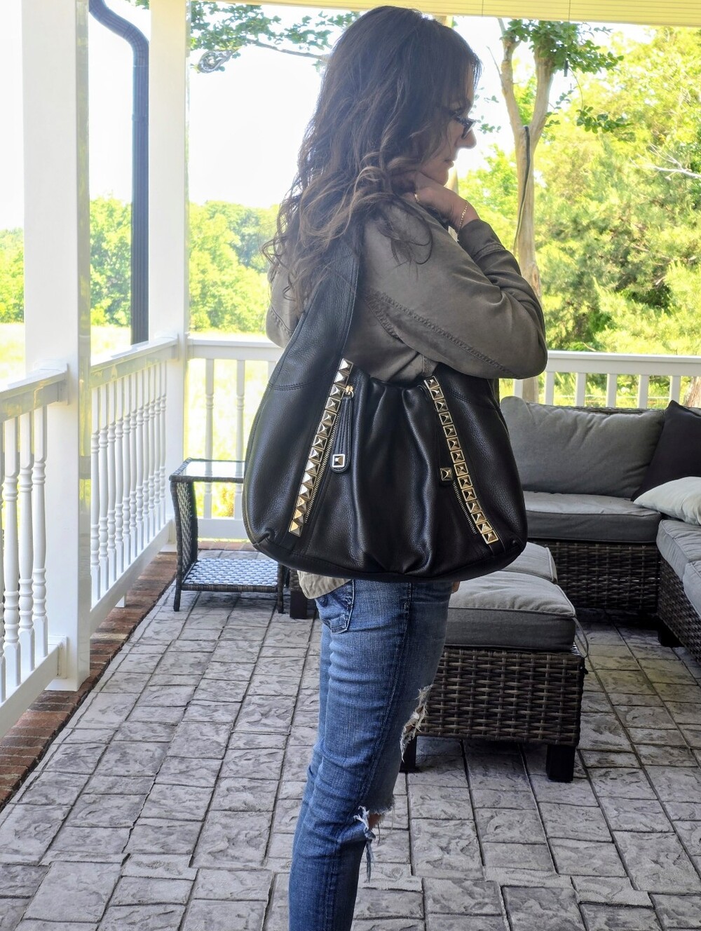 B. MASKOWKY Black Studded Leather Shoulder Bag - Picture 14 of 15